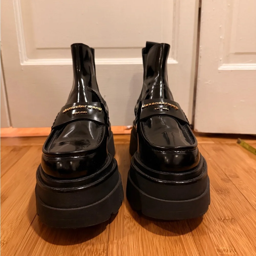 Alexander Wang Carter platform ankle boots in black leather - Picture 5 of 11